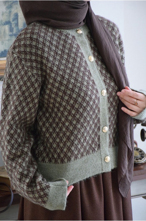 Etnik Hırka Yeşil-Kahverengi