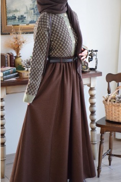 Kemerli Yün Etek Kahverengi