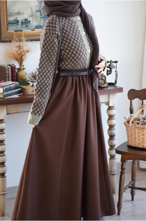 Kemerli Yün Etek Kahverengi