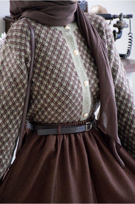 Kemerli Yün Etek Kahverengi