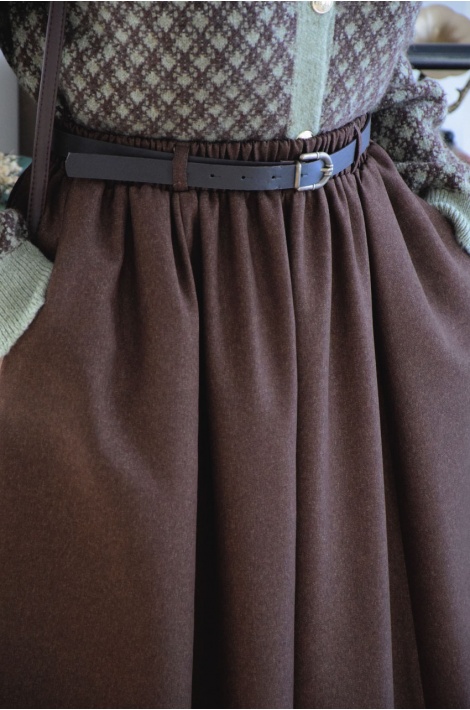 Kemerli Yün Etek Kahverengi