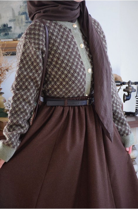 Kemerli Yün Etek Kahverengi