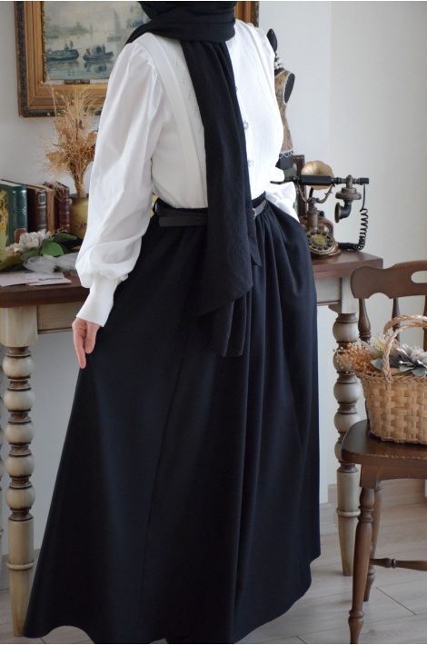 Kemerli Yün Etek Siyah