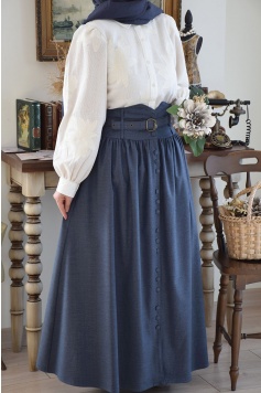 Vintage Etek İndigo Mavi (Çizgili)