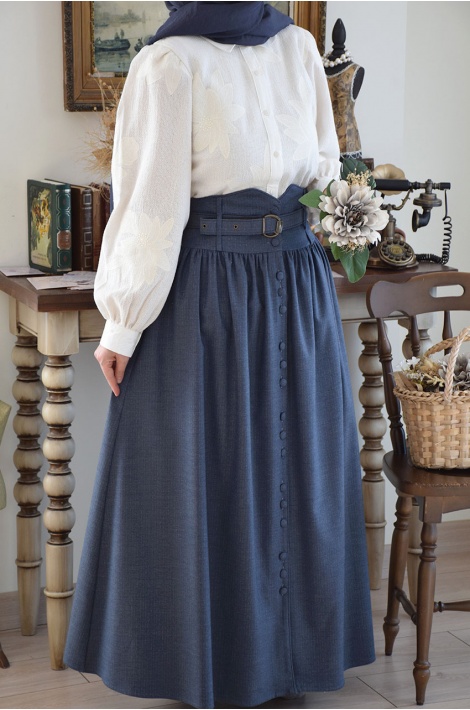 Vintage Etek İndigo Mavi (Çizgili)