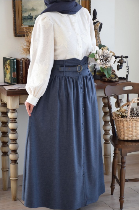 Vintage Etek İndigo Mavi (Çizgili)