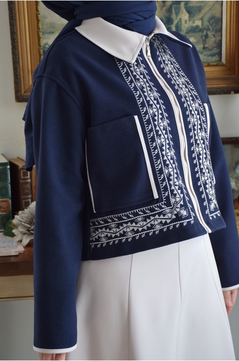 Parçalı Scuba Etek Ekru