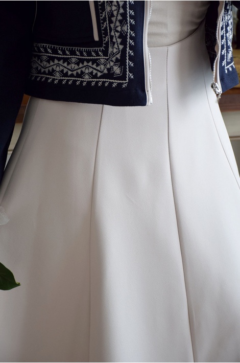 Parçalı Scuba Etek Ekru