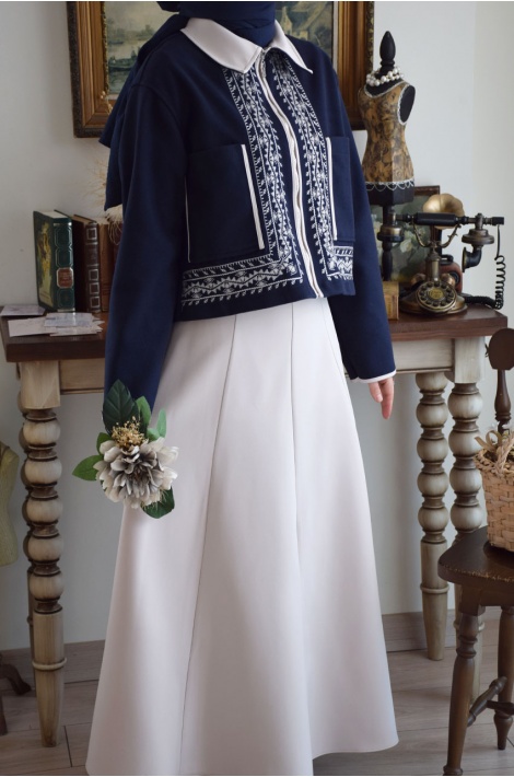 Parçalı Scuba Etek Ekru