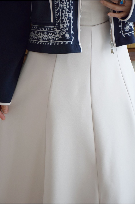 Parçalı Scuba Etek Ekru