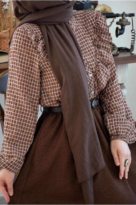 Potikareli Fırfırlı Gömlek Kahverengi