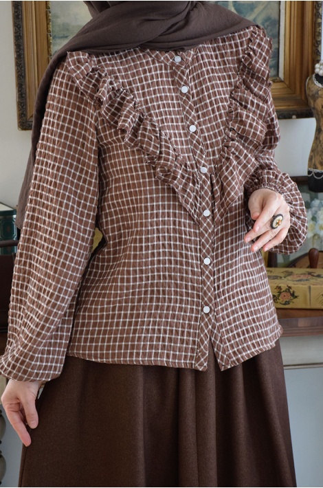 Potikareli Fırfırlı Gömlek Kahverengi