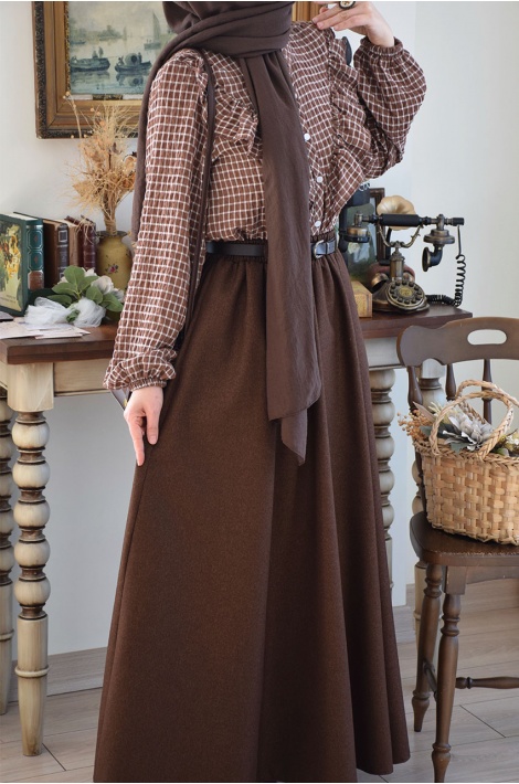 Potikareli Fırfırlı Gömlek Kahverengi