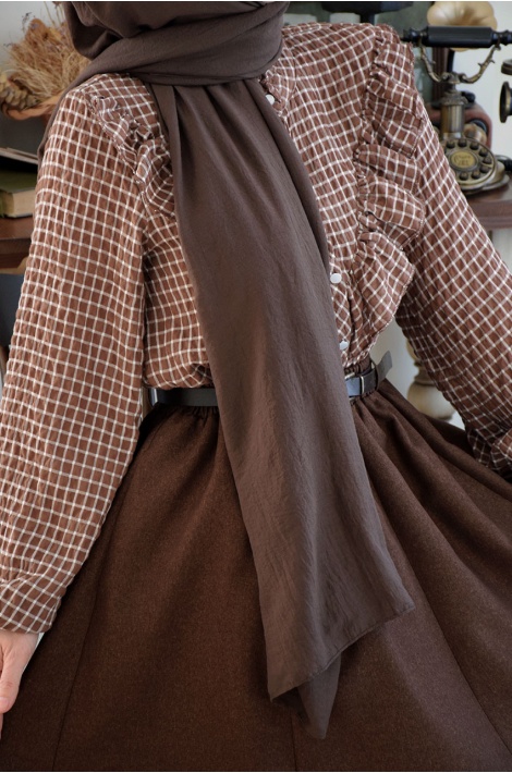 Potikareli Fırfırlı Gömlek Kahverengi