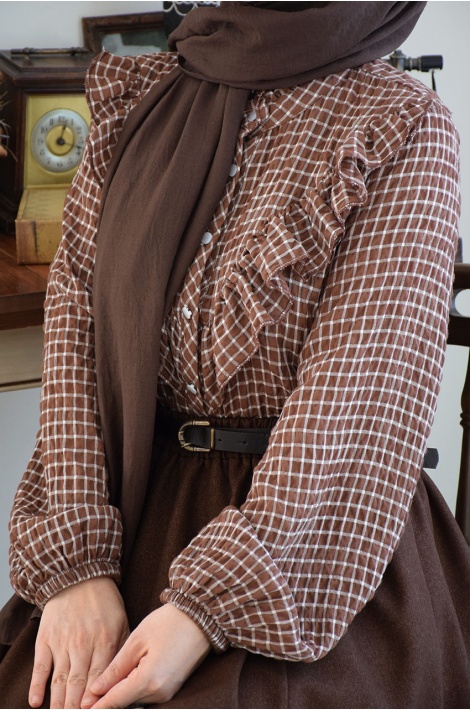 Potikareli Fırfırlı Gömlek Kahverengi