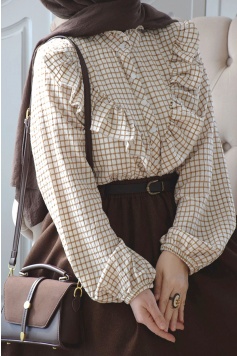 Potikareli Fırfırlı Gömlek Bej