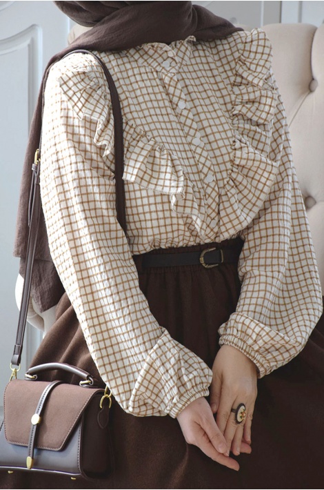 Potikareli Fırfırlı Gömlek Bej