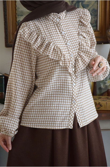 Potikareli Fırfırlı Gömlek Bej