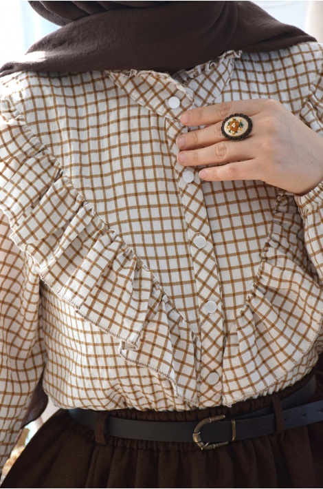 Potikareli Fırfırlı Gömlek Bej