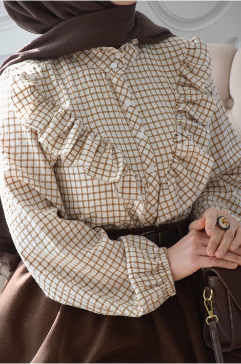 Potikareli Fırfırlı Gömlek Bej