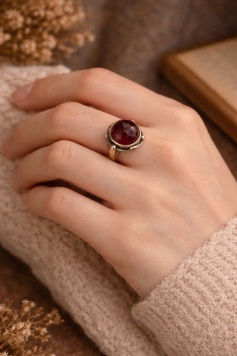 Doğal Taş Yüzük Büyük Bordo