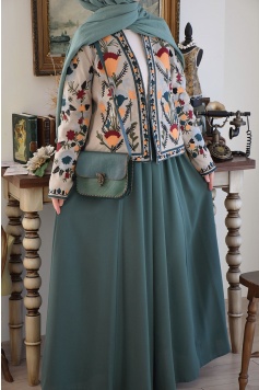 Parçalı Model Etek Zümrüt Yeşili