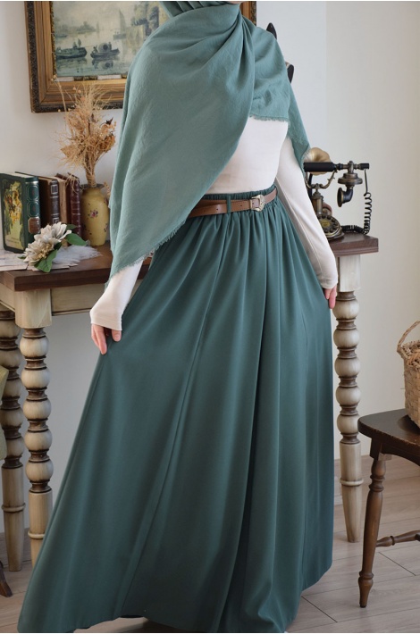 Parçalı Model Etek Zümrüt Yeşili