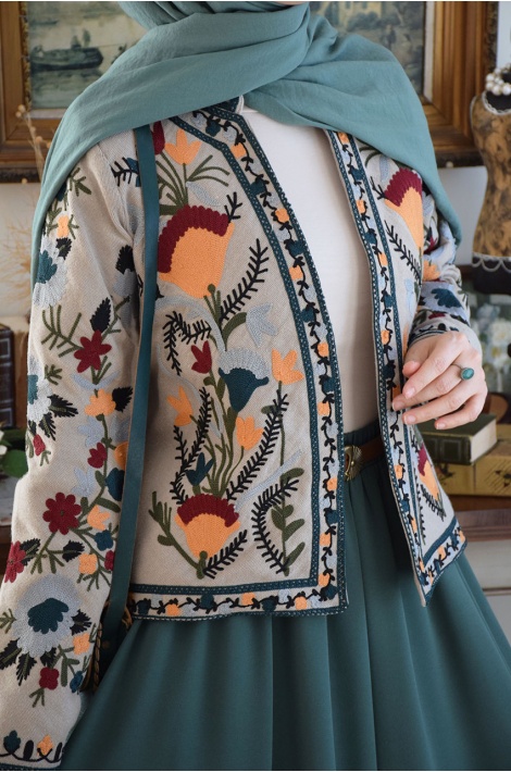 Parçalı Model Etek Zümrüt Yeşili