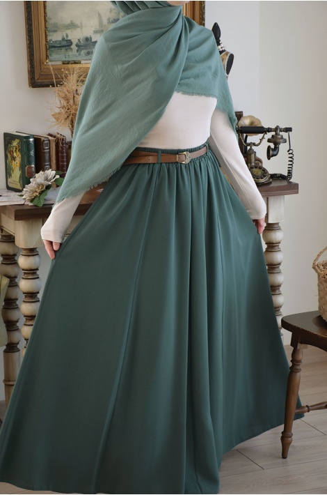 Parçalı Model Etek Zümrüt Yeşili