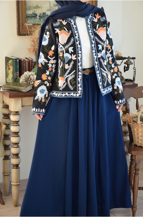 Parçalı Model Etek Mavi