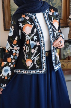 Otantik Nakışlı Ceket Lacivert