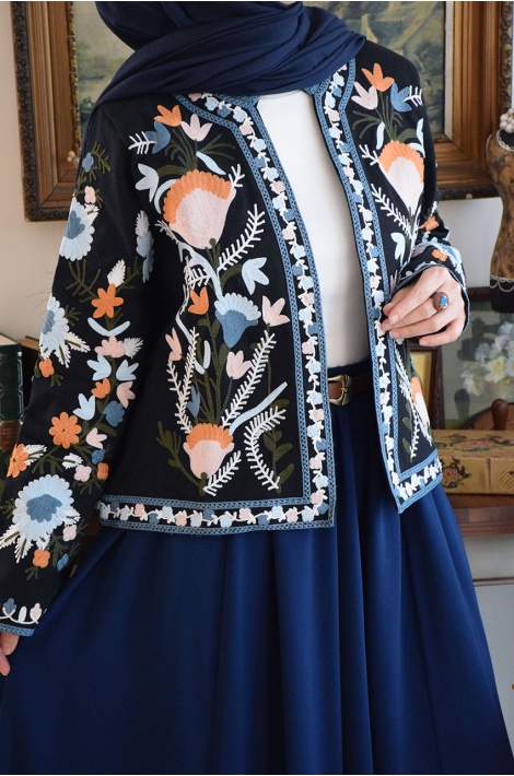 Otantik Nakışlı Ceket Lacivert