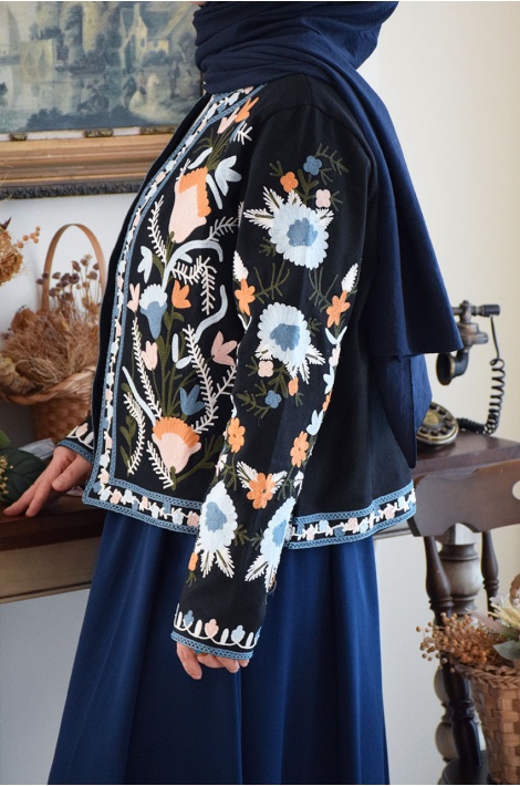 Otantik Nakışlı Ceket Lacivert