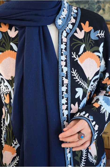 Otantik Nakışlı Ceket Lacivert