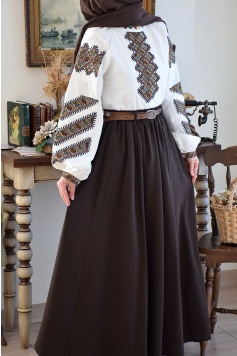 Kemerli Parçalı Etek Kahverengi