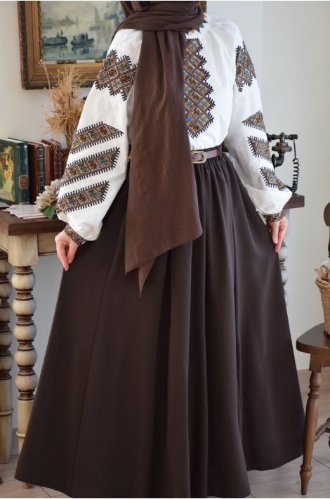 Kemerli Parçalı Etek Kahverengi