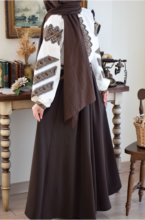 Kemerli Parçalı Etek Kahverengi