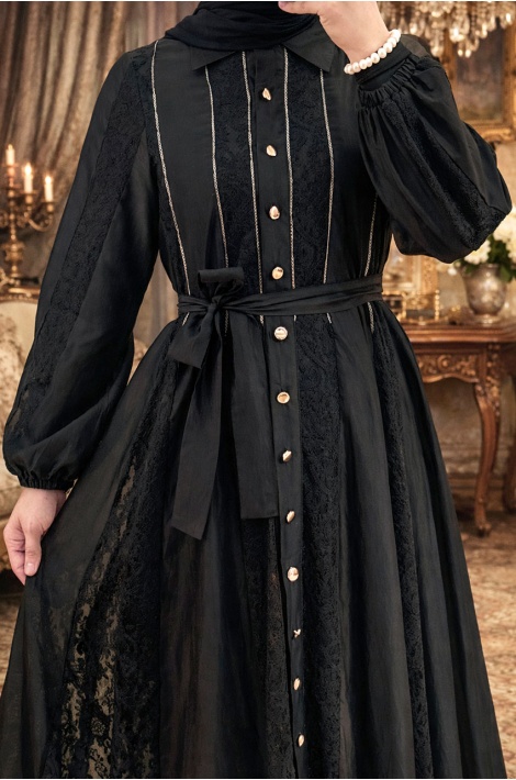 Şeritli Abiye Siyah