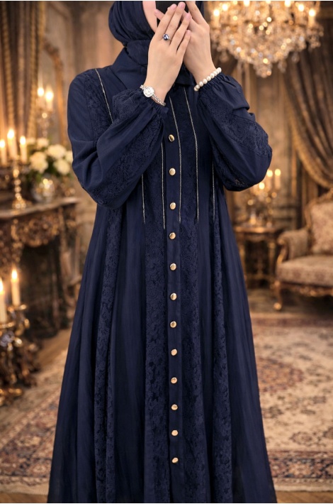 Şeritli Abiye Lacivert