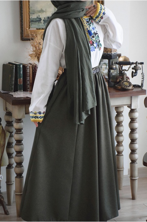 Kemerli Yün Etek Yeşil