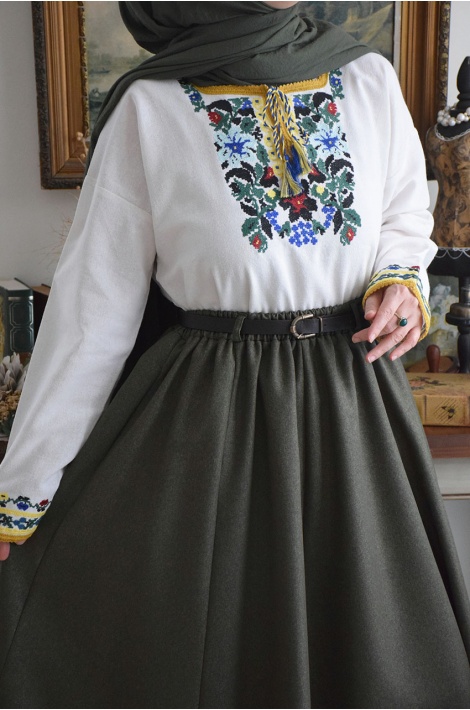 Kemerli Yün Etek Yeşil