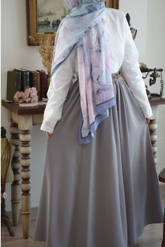 Kemerli Parçalı Etek Gri