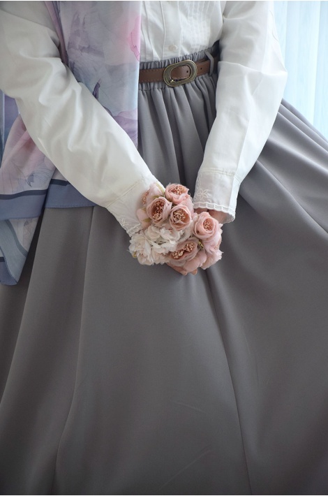 Kemerli Parçalı Etek Gri