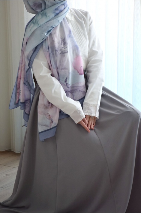 Kemerli Parçalı Etek Gri