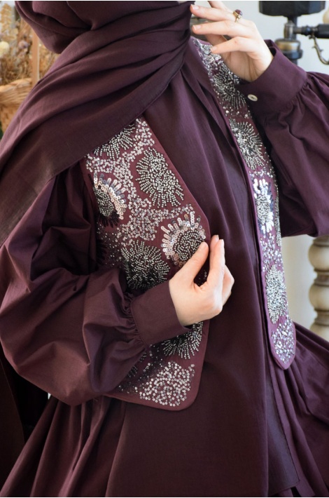 Boncuk İşlemeli Yelek Bordo