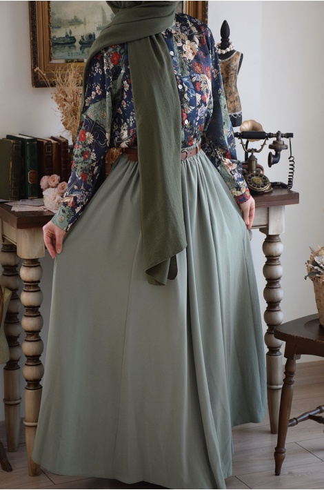 Kemerli Parçalı Etek Mint Yeşili