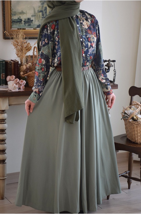 Kemerli Parçalı Etek Mint Yeşili