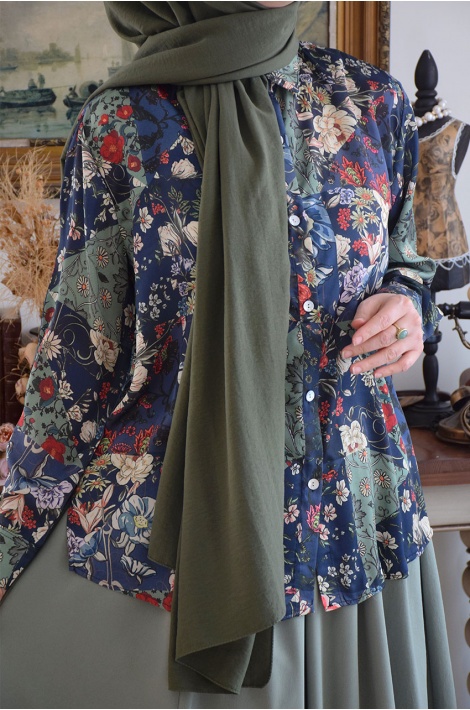 Çiçekli Saten Gömlek