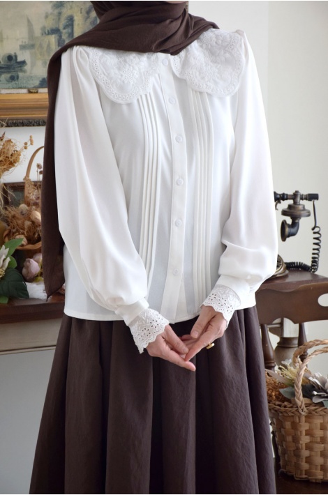 Fisto Yakalı Zarif Gömlek Beyaz