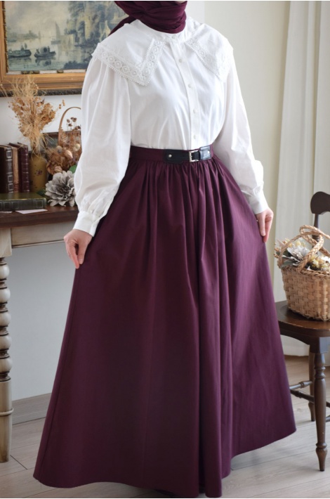 Kemer Detaylı Etek Bordo